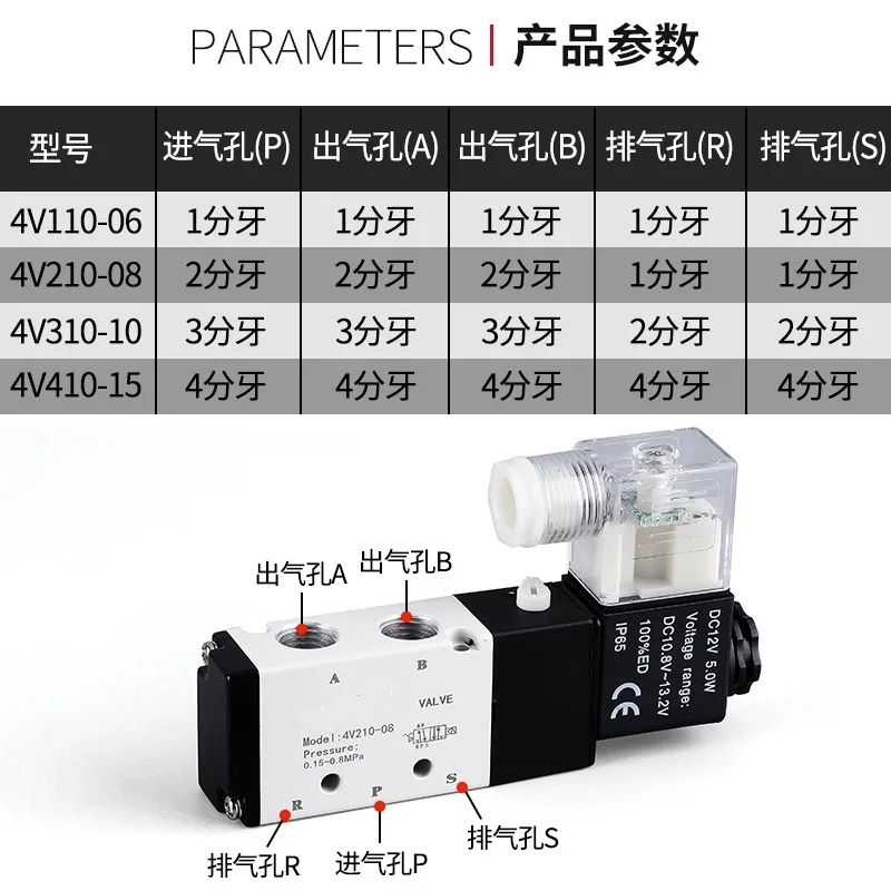 Pneumatic Electric Solenoid Valve 4V210-08 5 Way 2 Position Control Air Gas Magnetic Valve DC12V DC24V AC220V AC110V 4V21008B