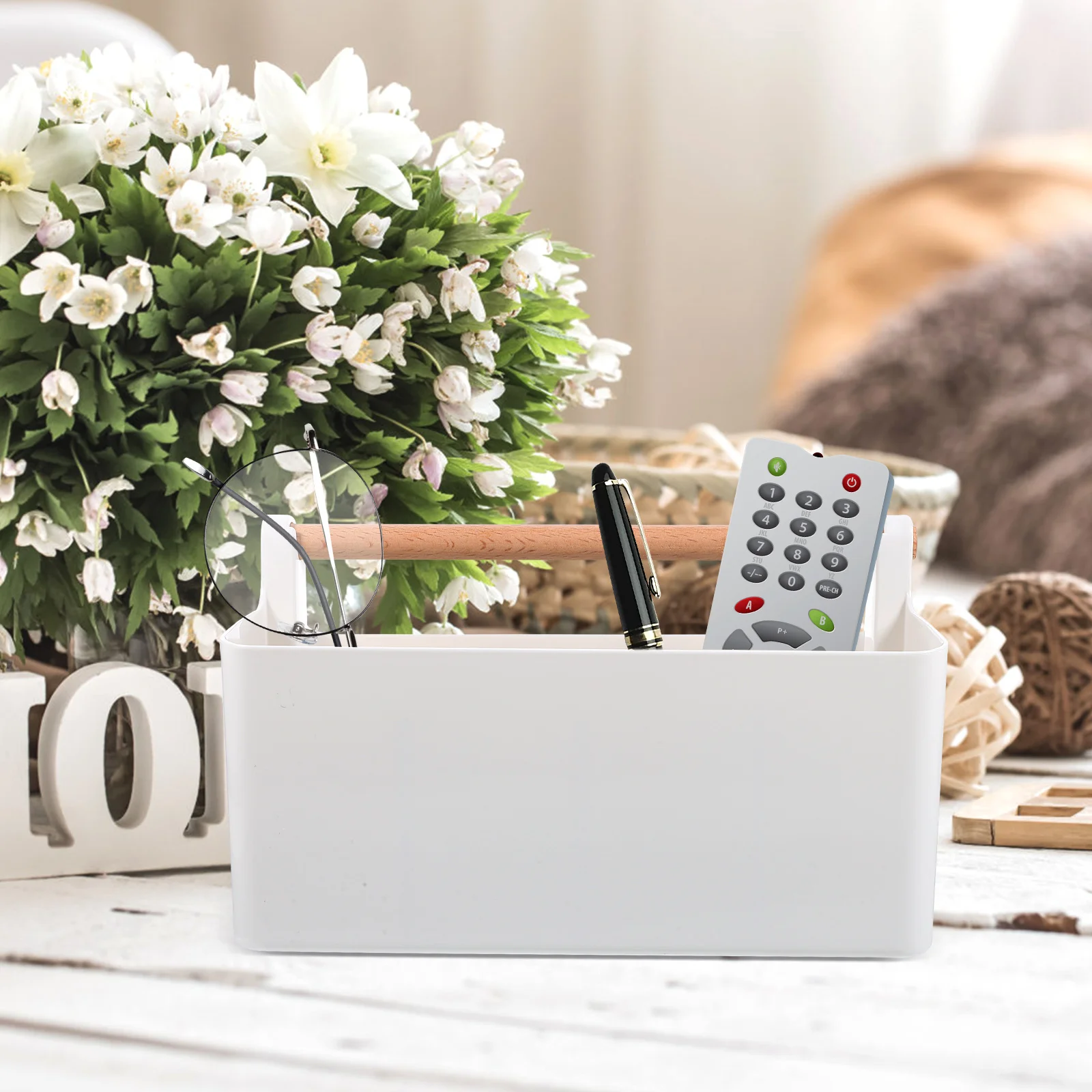 

Stationery Storage Box Desk ganizer Portable Smooth Classified Remote Control Pen Brush Case Sundries Container Bedroom Bathroom