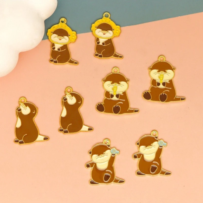 10pcse Cute Otter Enamel Charms Cartoon Semi-aquatic Mammal Pendants DIY Craft for Women Jewelry Making Keychains Bags Accessory