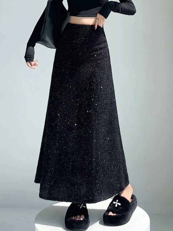 

Шелковая юбка миди с высокой талией и А-образным силуэтом для женщин, универсальный дизайн для офиса и повседневной носки, весна-осень, модная, омолаживающая.