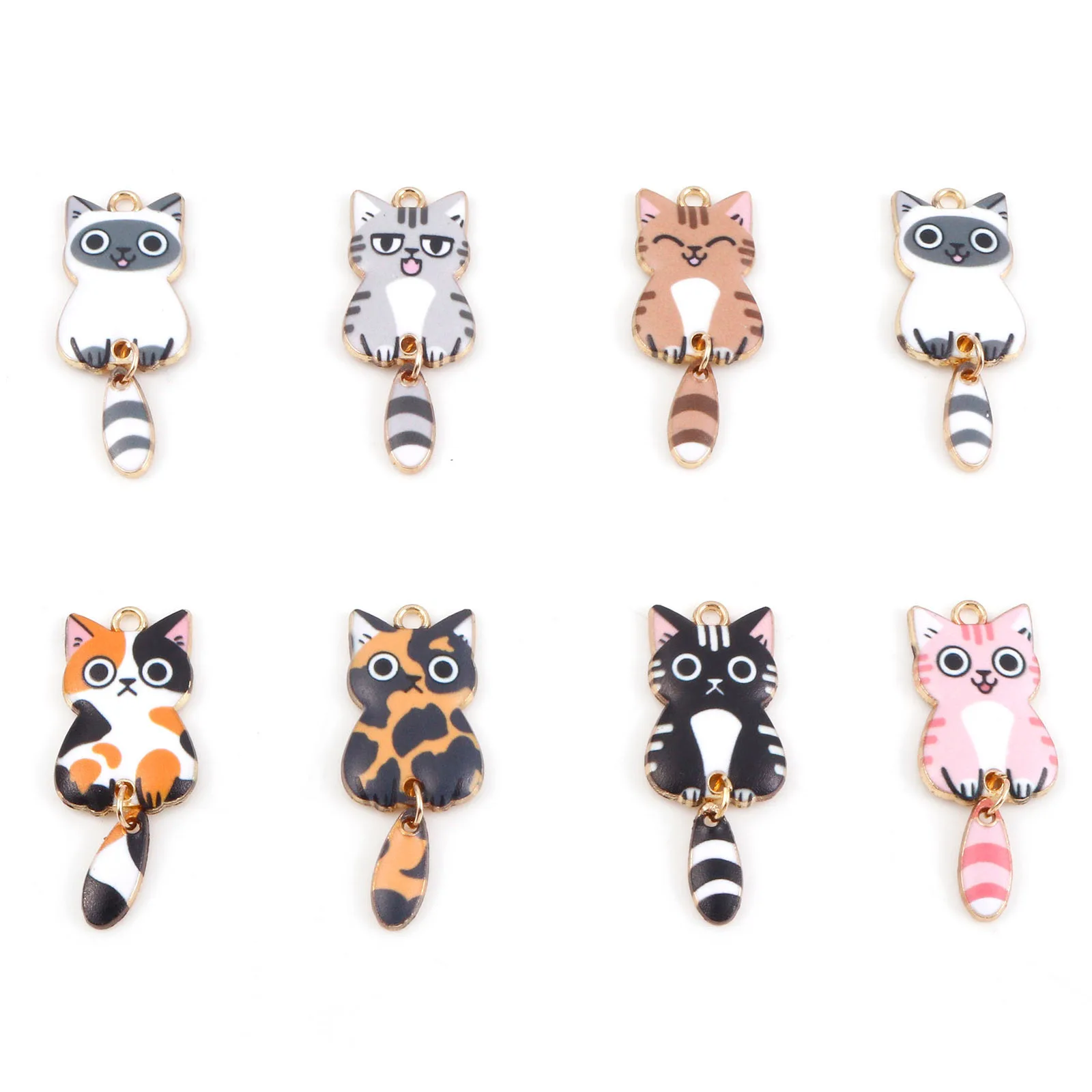 10 sztuk słodki kociak Charms emalia kreskówka zwierzęta wisiorki Multicolor złoty kolor Metal kolczyki DIY naszyjnik biżuteria 3.9cm x 1.6cm