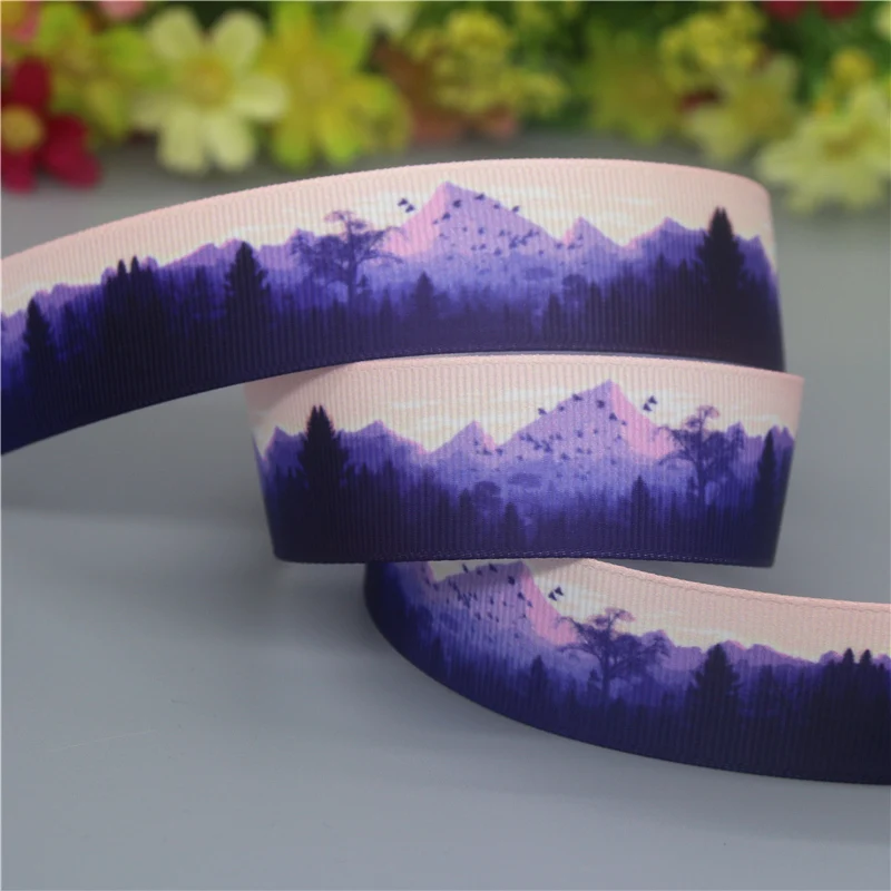 DUWES 50yards Forest Mountain Alaska Printed Grosgrain Ribbon Accessories Material Headwear Decoration DIY Sewing Craft D2138