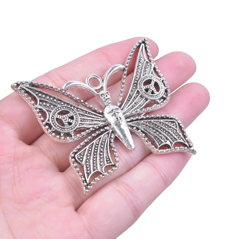 10pcs/Lot Big Hollow Out Butterfly Charms For Jewelry Making Charm Animal Pendant Silver Color DIY Necklace Vintage Accessories