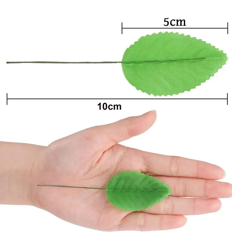 50-200Pcs Artificial Silk Green Leaves Fake Rose Wire Crafts Leaves Fabric Floral Leaves for DIY Wedding Bouquet Wreaths Decor