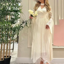 Elegant Prom Dress For Women Halter Long Sleeve Simple Formal Evening Gowns A Line Ankle Length Party Dresses فساتين السهرة