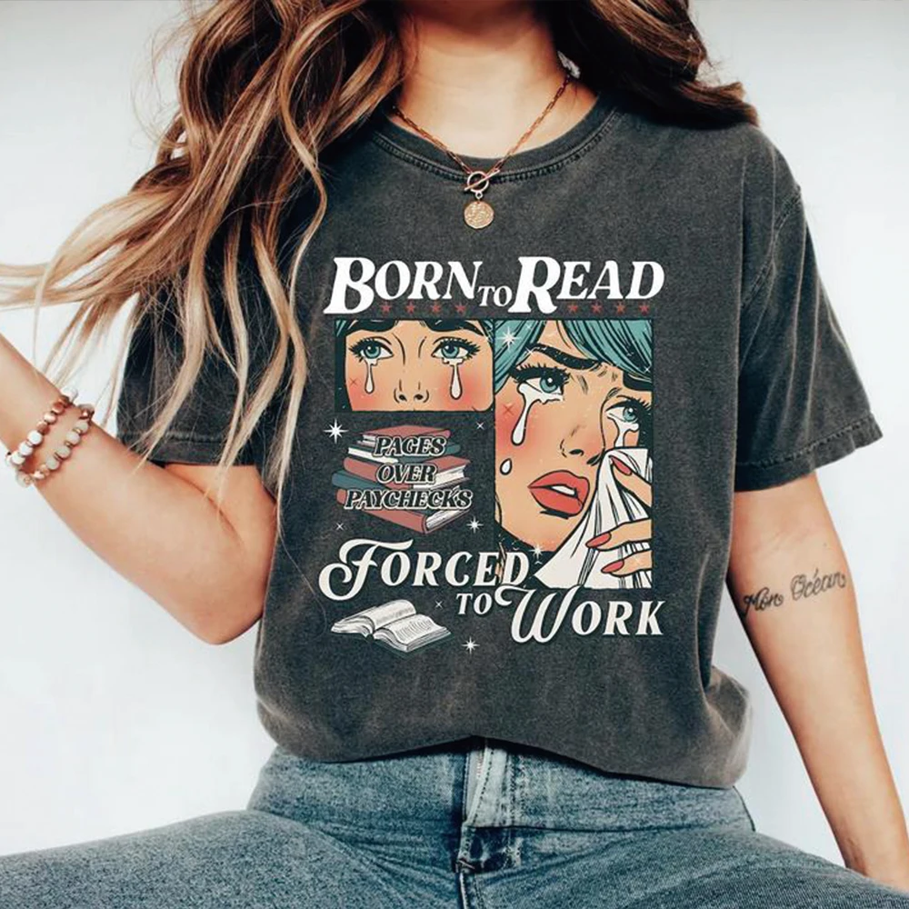 Retro Born To Read Bookish T Shirt Funny Reader Book Addict Shirts Spicy Books Short Sleeves Tops Bookish Tee Book Lover Gift