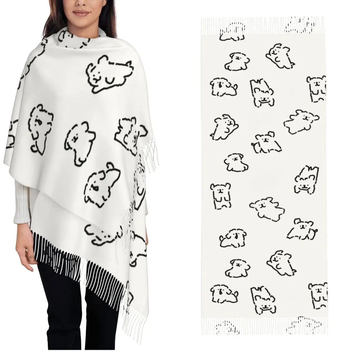 Ins Korea Line Puppy Maltese Shawl Wrap for Womens Winter Warm Long Soft Scarf Various Post Collection Neckerchief Shawl Scarves