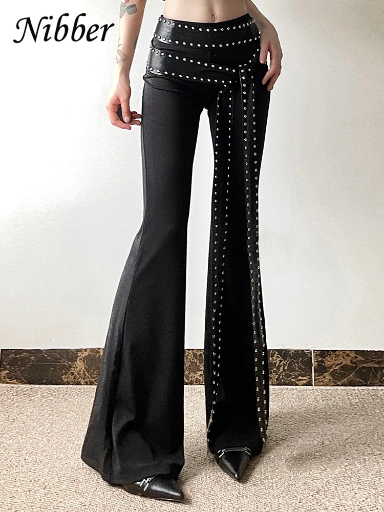 Nibber 2024 Autumu New Black Mysterious Fashion Personalized High Street All-match Youth Cool Women Chain Flared Pants Trousers