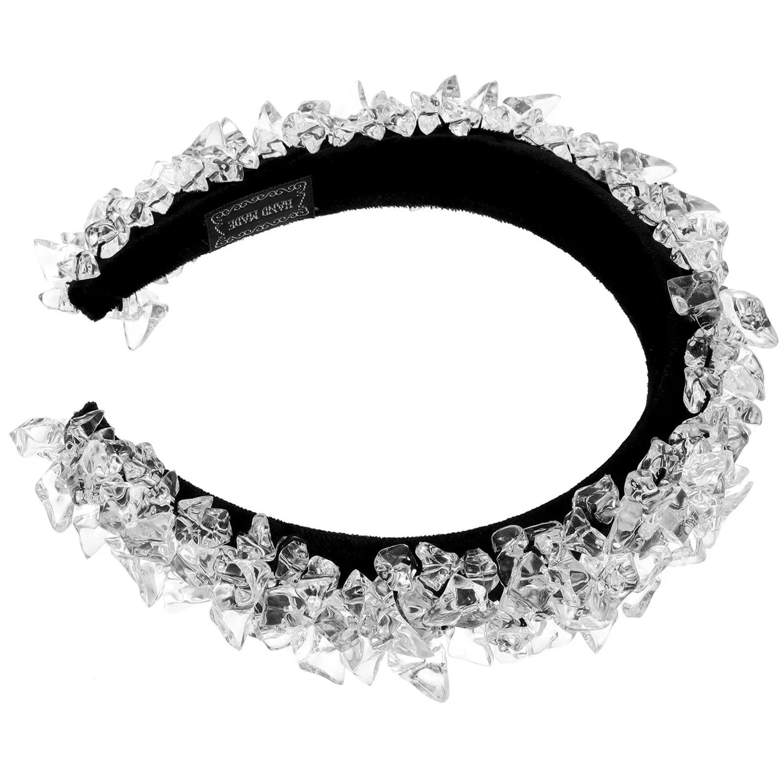 

Широкая повязка на голову с декором в виде кубиков льда, мягкий акриловый материал, стильный европейский дизайн в стиле барокко, универсальный аксессуар для причесок.