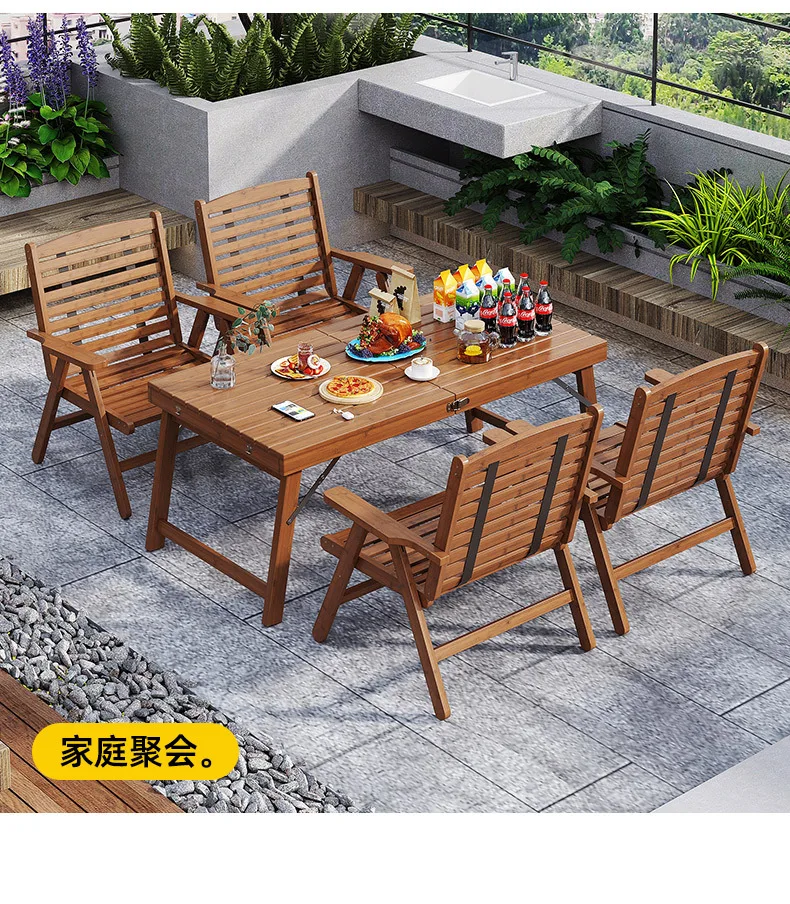 HYS outdoor bamboo folding tables and chairs installation-free portable stall camping small apartment household dining table