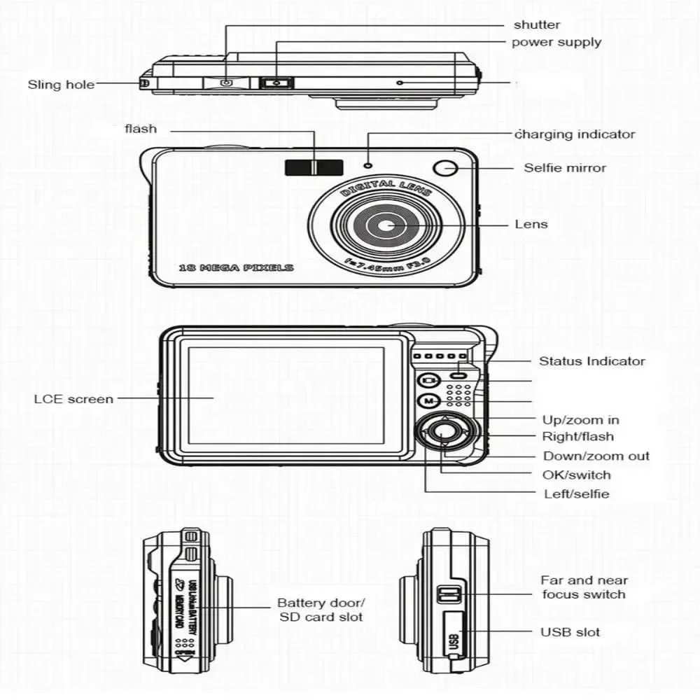 Câmera HD recarregável com tela LCD para crianças, filmadora fotográfica instantânea, câmera digital, fotografia ao ar livre, anti shake