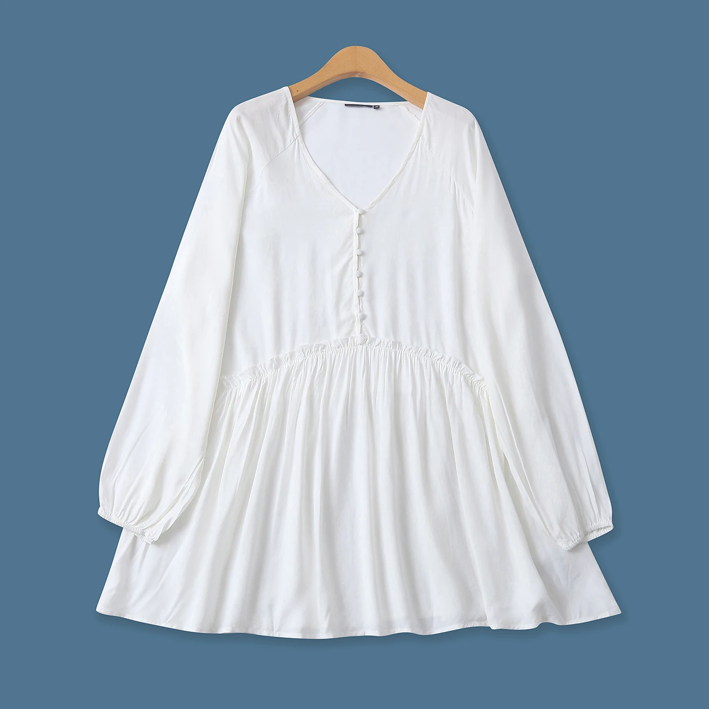 

Slimming Short Shirt Dress V-Neck Long Sleeve Floral Lace Splicing Women's Fashion Spring Summer New Style Casual Empire Polk...