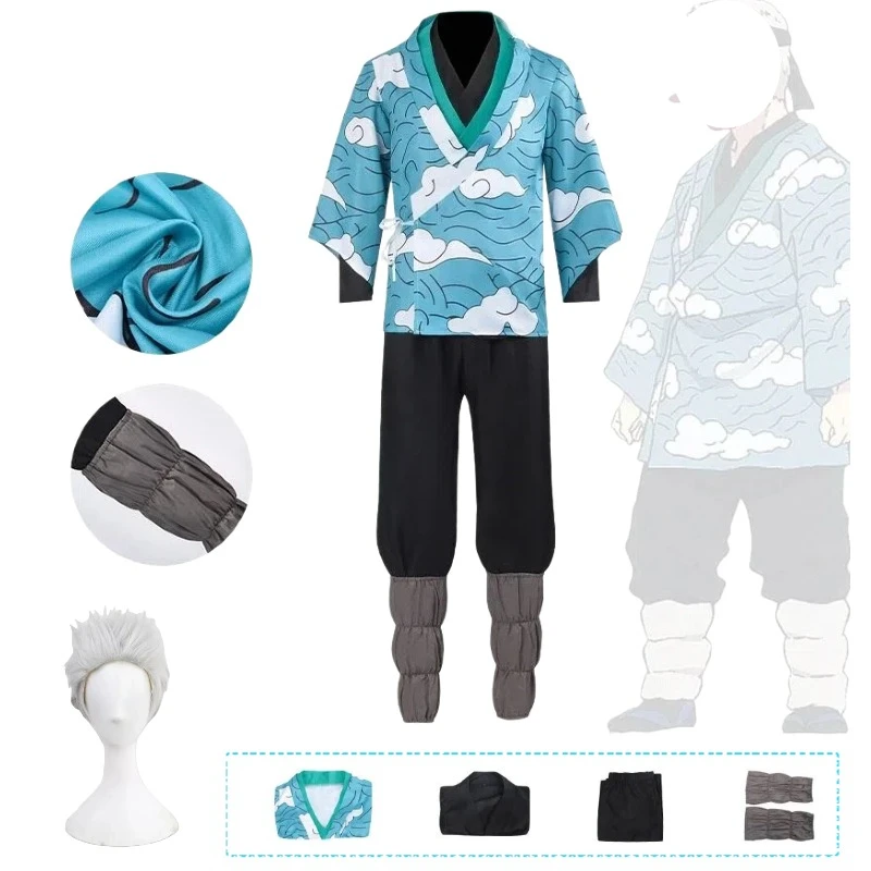 

Anime Urokodaki Cosplay Sakonji Costume Japanese Kimono Blue Top Black Pants Wig Full Set Role Play Outfit for Men Theme Party