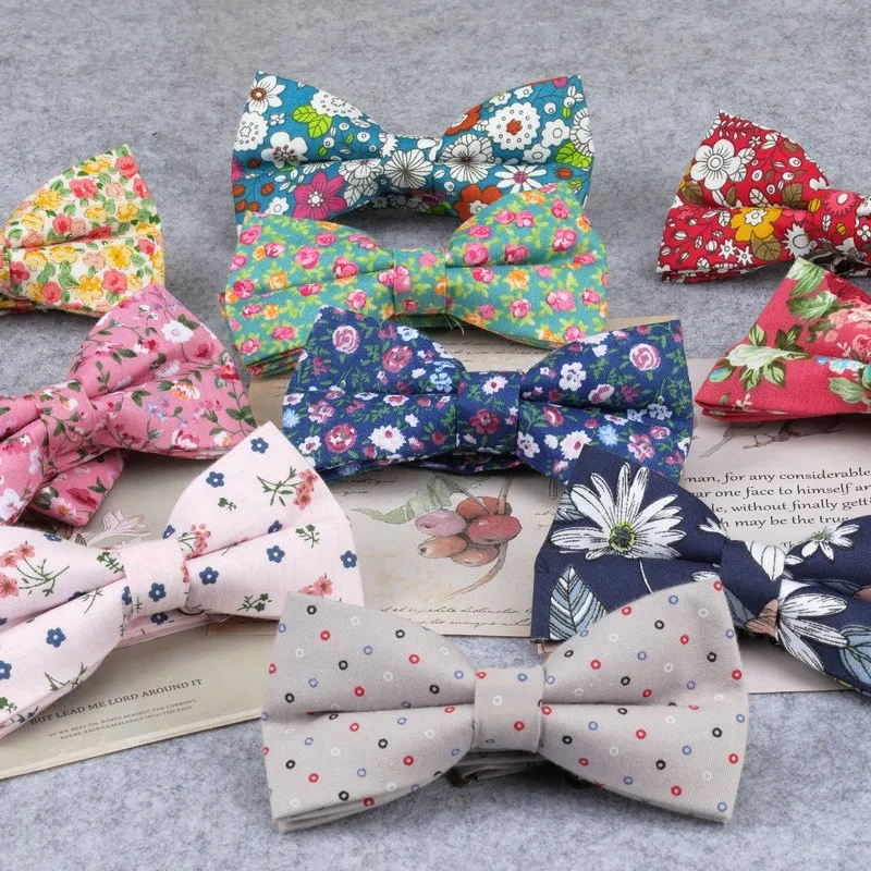 Brand New Men Fashion Retro Flower Print Bow Ties For Man Casual School Boys Cats Pattern Neck Wear Bowtie Accessories Butterfly