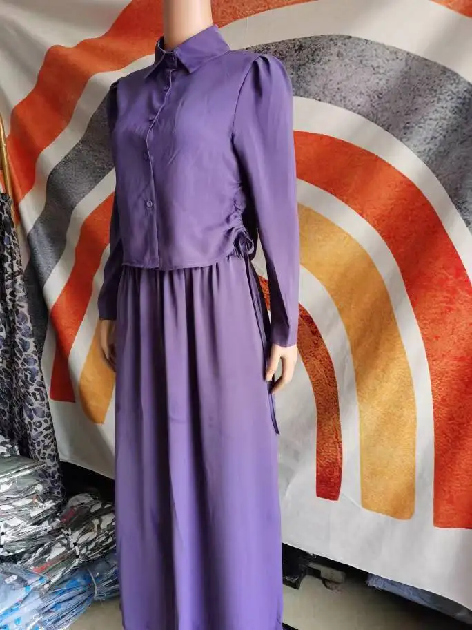 Women Two Piece Sets Muslim Abaya Dress Long Sleeve Button Down Shirt and Skirt Suits Casual Modest Islamic Clothing 2024