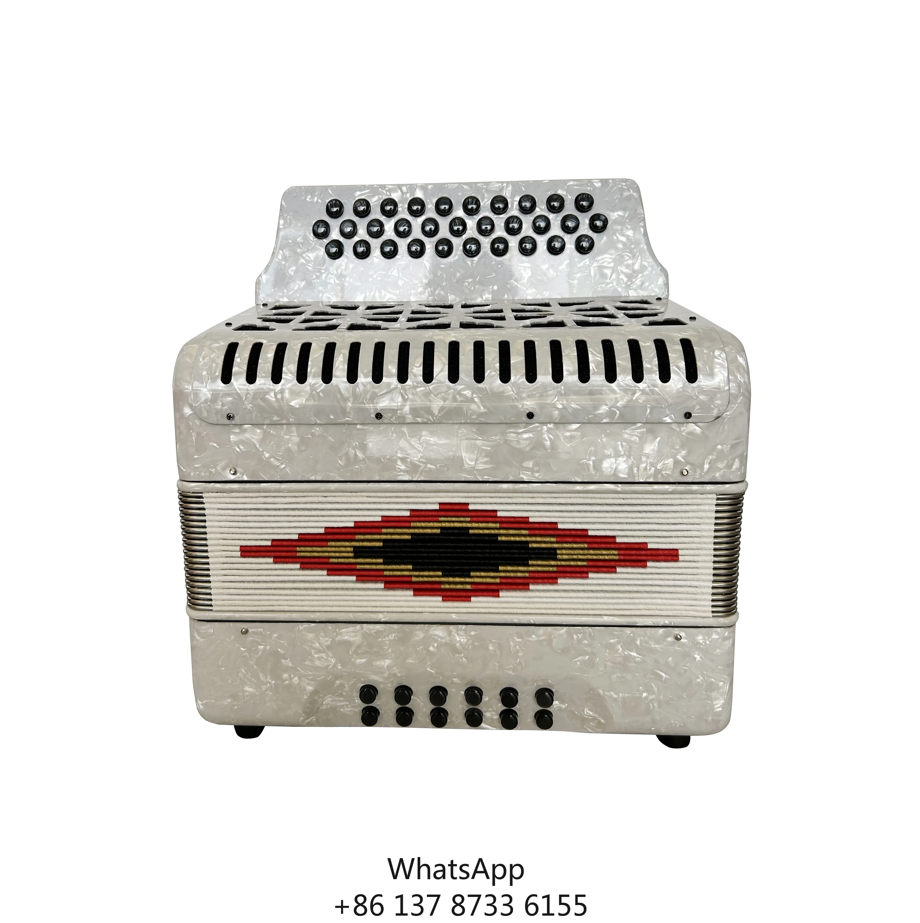 Professional Diatonic Accordion Instrument 31 Buttons 12 Bass Student Button Acordeon JB3112A White Celluloid Black