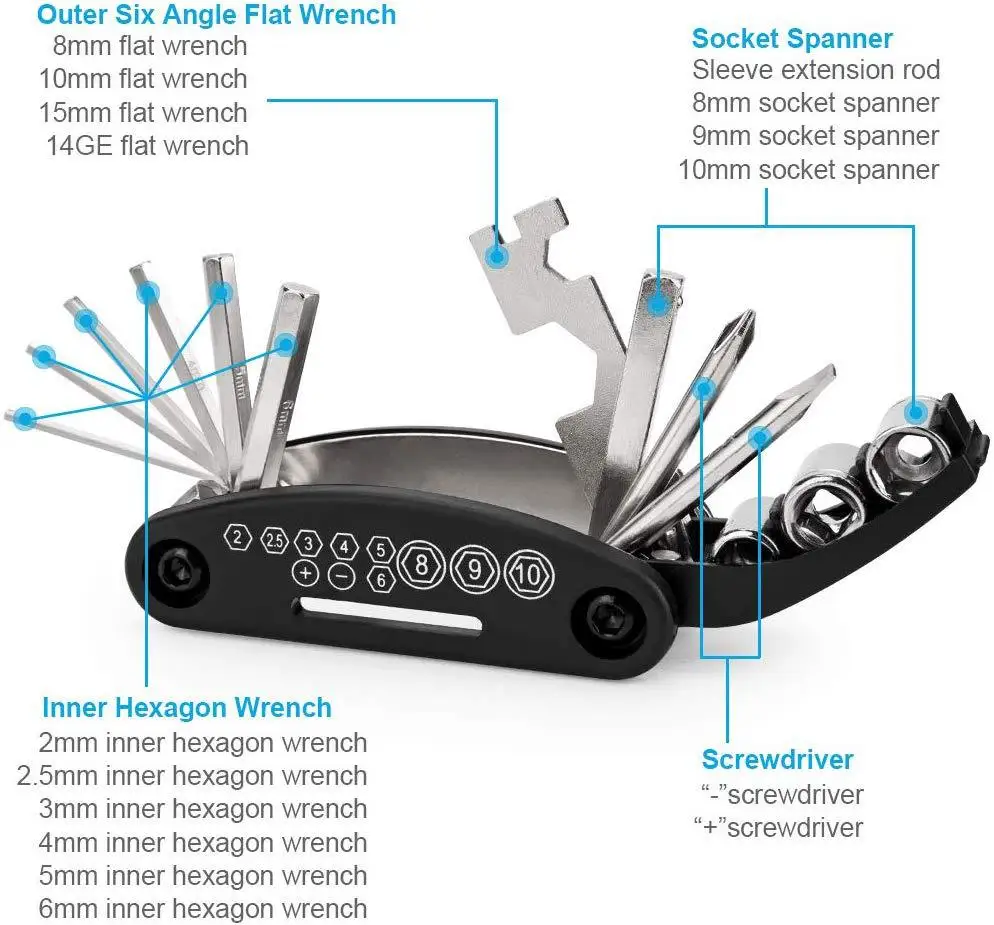 Bicycle Repair Tools Kit, Bike Accessories, Multi Tool Set with Pump Tire Patch, Portable Mountain Road BikeTire Auto Tool Set