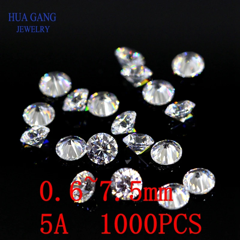 1000PCS AAAAA Grade Round White Cubic Zirconia Stone Loose CZ Stones Brilliant Synthetic Gems Beads For Jewelry Making 0.6~7.5mm