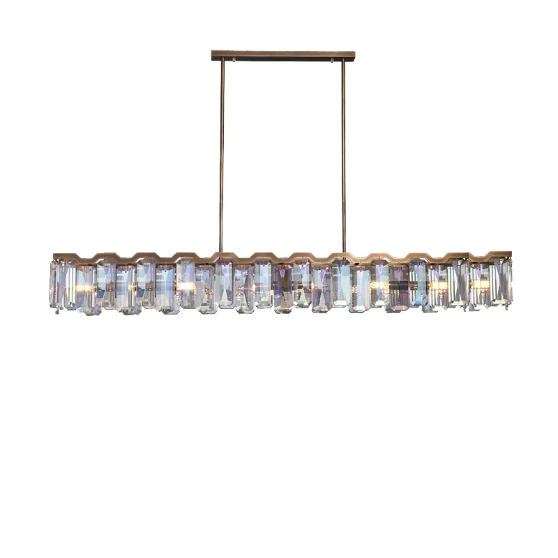 

Long Dining Table Decoration Colorful K9 Crystal Pendant Light Luxury Bronze Lamp Body Pendant Lamp Home Decor Lights Lamparas