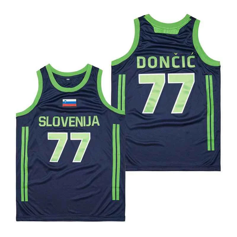 Basketball jerseys SLOVENIJA 77 Doncic JERSEY Sewing Embroidery Outdoor sportswear cheap high quality Movie White Blue champion