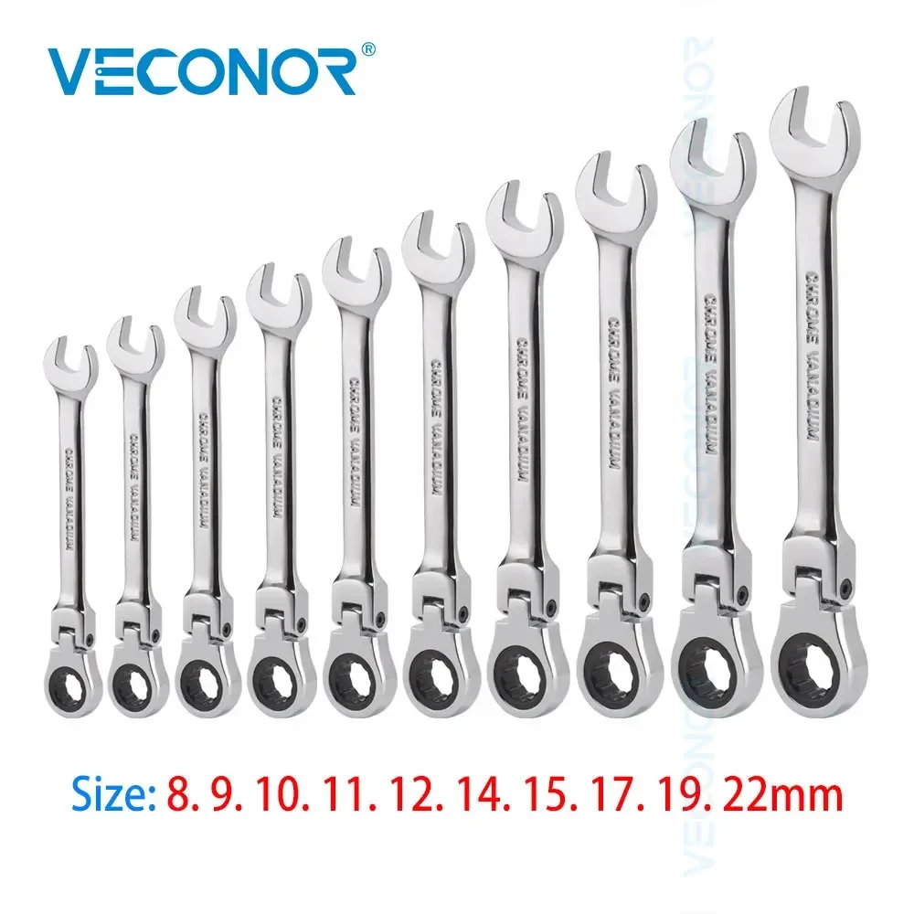 

10Pcs 8-22mm Ratchet Spanner Wrench Tools Set 72-Tooth Flexible Head Mirror Polished Kit Hand Tools