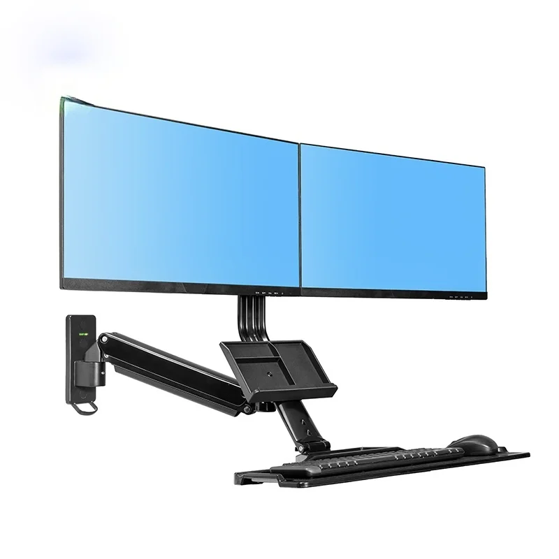 NB MC27-2A Ergonominc Sit Stand Workstation Wall Mount 22-27 Inch Dual Monitor Holder Arm with Foldable Keyboard Plate