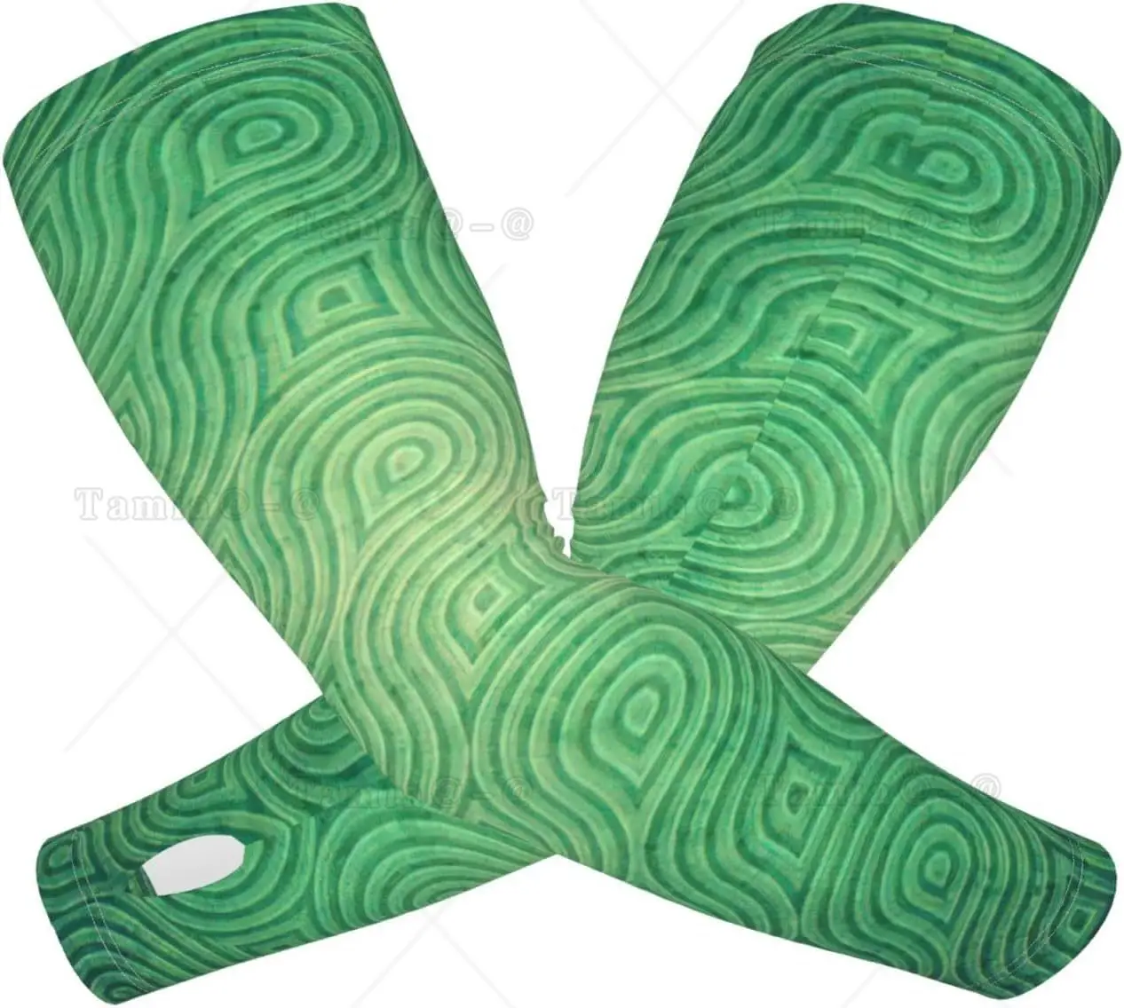 Mangas de protección solar con estampado de textura curvada verde para mujeres y hombres, mangas deportivas refrescantes para golf, correr, ciclismo y senderismo