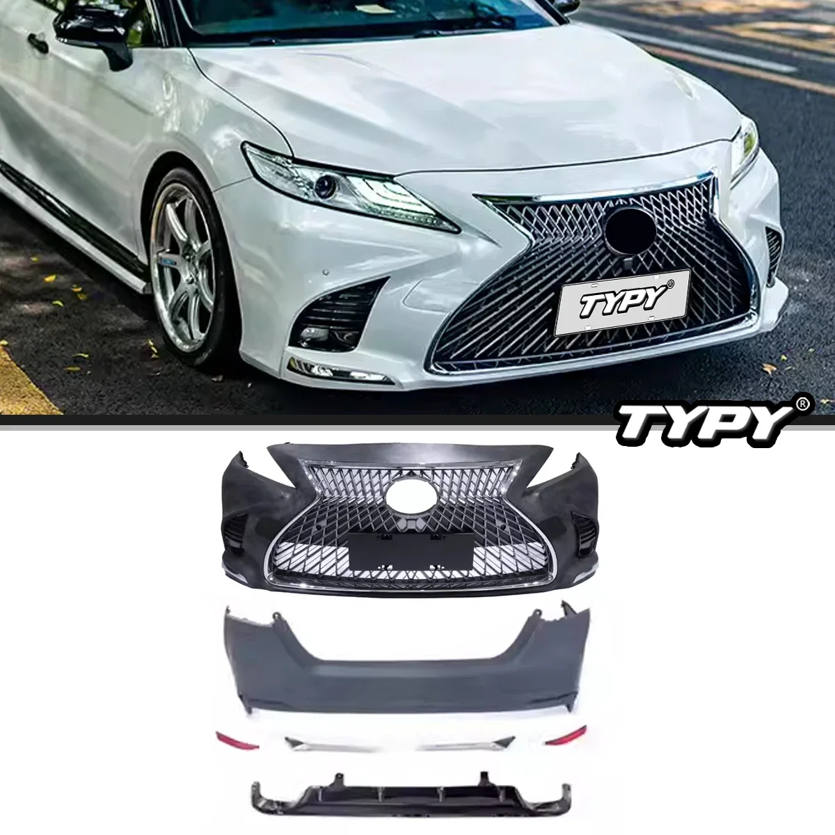 

Набор для кузова автомобиля TYPY для Toyota 8th Camry, передний бампер 2018-2023, модернизированные бамперы LS style, решетка, противотуманные фары, крышка