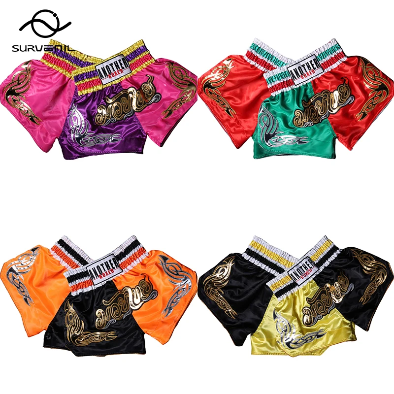 Muay Thai Shorts for Kids & Adults, Embroidered,  Boxing Shorts, Gym,Martial Arts Clothing for Muay Thai and Boxing MMA Training