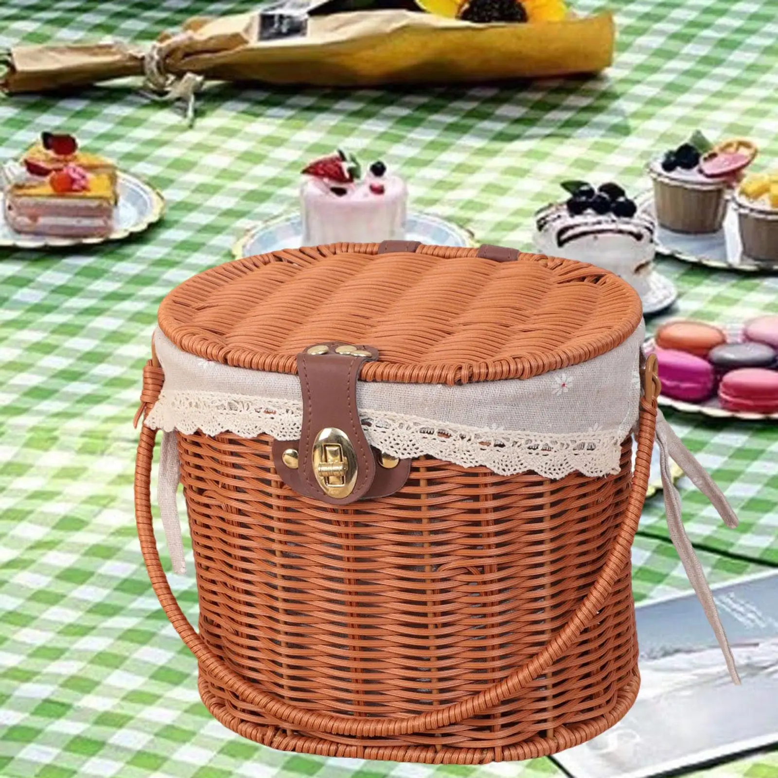 Picnic Basket Storage Container Portable Decorative Removable Lining Woven Basket Storage Hamper for Parties Beach Hiking