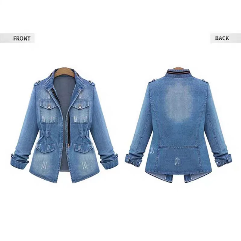 Women's Jackets Denim Slim Fit Jacket Women 2024 Spring Fashion Long Sleeve Jeans Coat Woman Casual Outwear Tops Plus Size 5XL