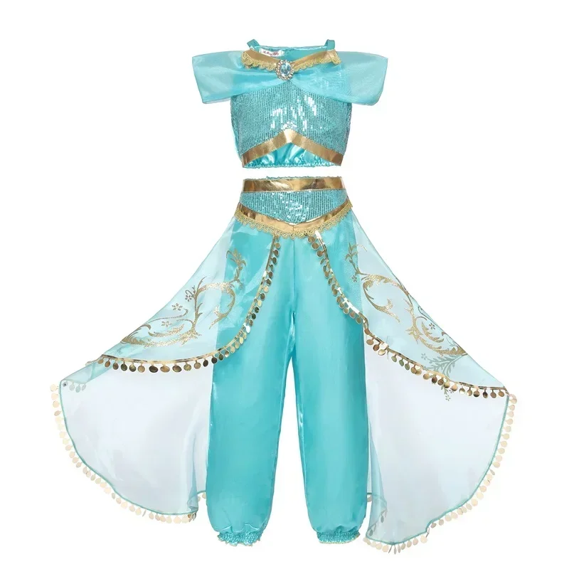 Fancy Girls Cosplay Jasmine Costume Aladdin Princess Dress Kids Magic Lamp Fancy Birthday Party Dresses Jasmine Clothes 3-10Yrs