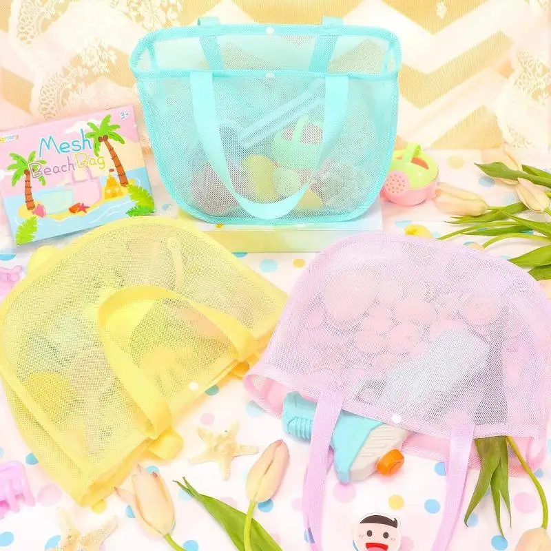 Beach Bag for Kids Sandproof Mesh Tote for Collecting Seashells and Carrying Beach Toys 1Pcs