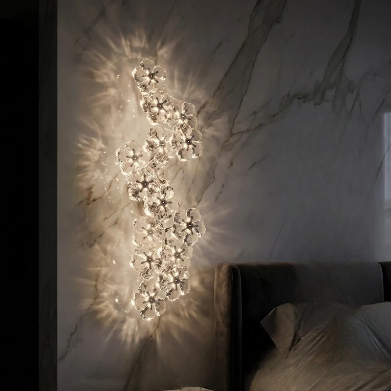 2026 new simple light luxury high-end crystal wall lamp high-end villa living room background wall staircase