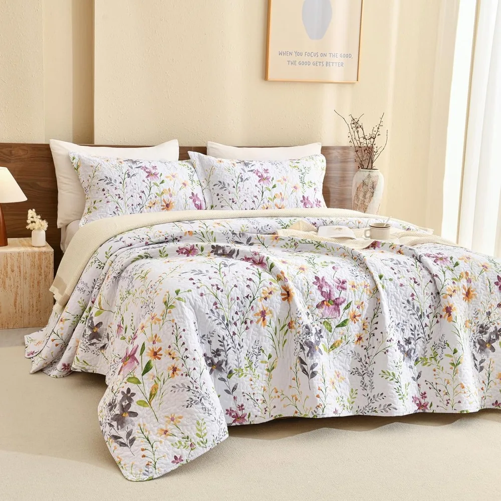 

King Size Cotton Floral Bedding Set with Wild Flower Print and 3 Pieces