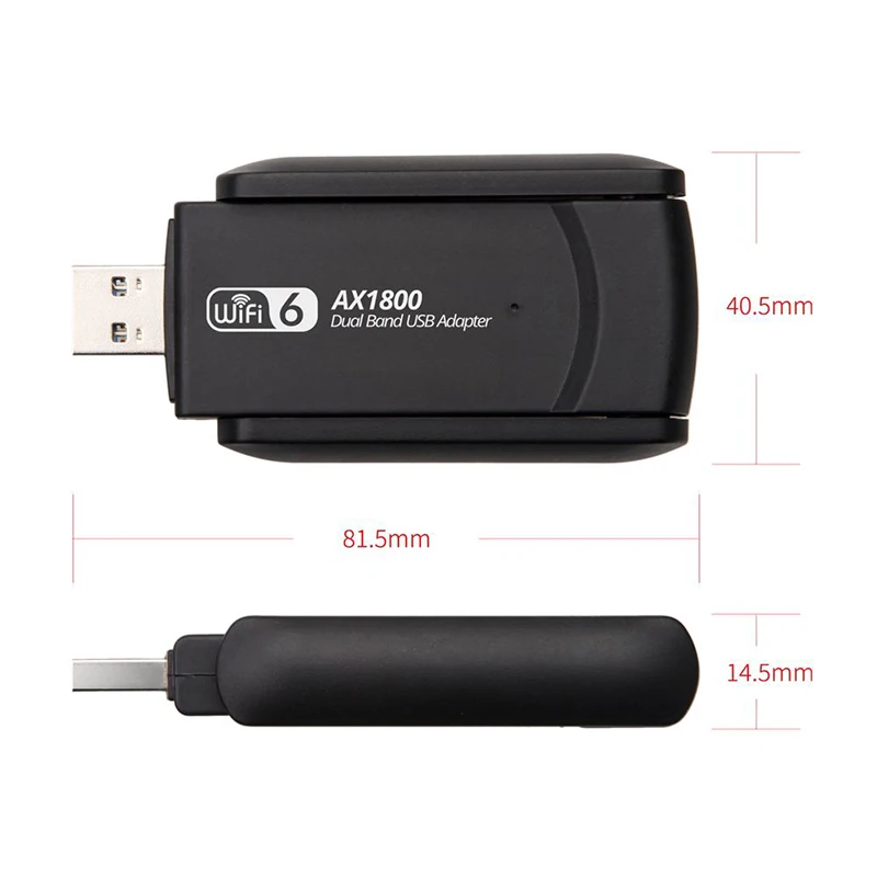 Wireless WiFi 6 Adapter 802.11ax WiFi6 USB Network Receptor 1800Mbps Dual Band 2.4G 5.8G for Computer with OS Window 7/10/11