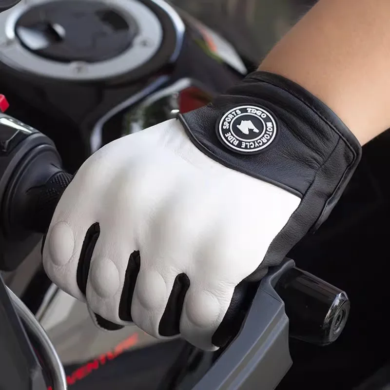 دراجة نارية قفازات جلدية حقيقية مكافحة سقوط الرجعية ركوب يندبروف الدافئة الخريف الشتاء متسابق والعتاد كل موسم العالمي الرجال النساء