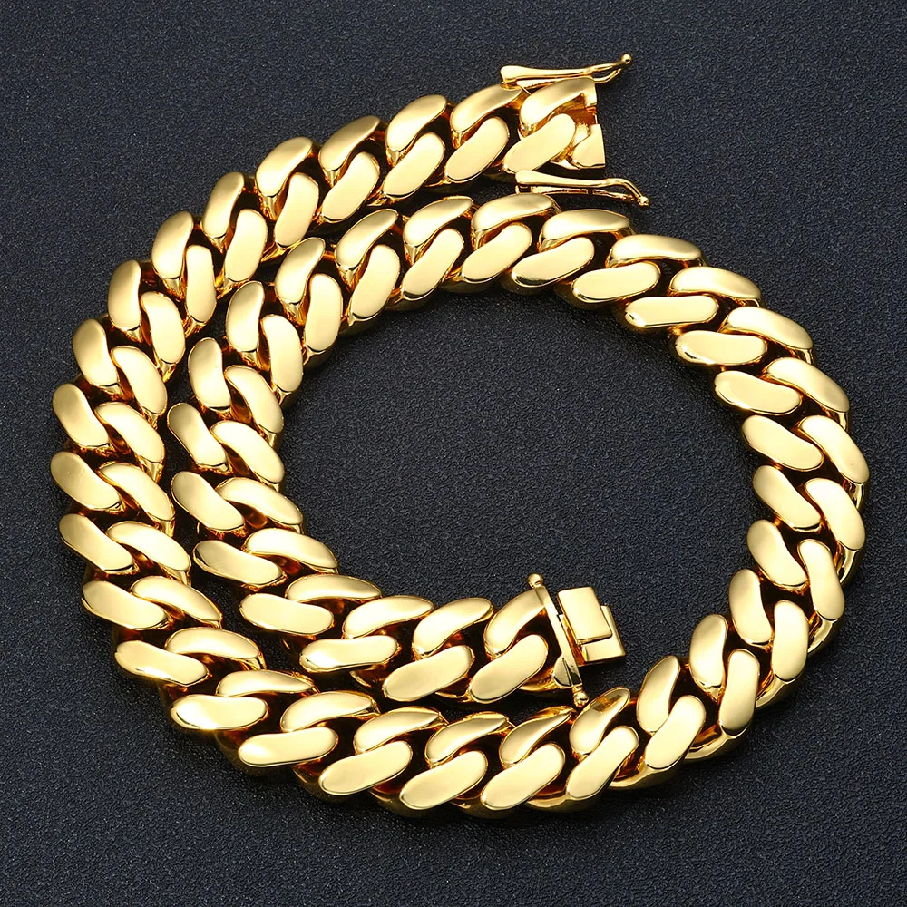 HHIOK 22mm Thick Cuban Link Necklace Iced Out Exquisite Brass 18K Gold Plated High Polished Hip Hop Jewelry For Men and Women