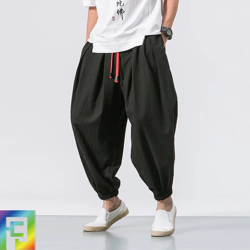 New 2025 Men's Large Size Lantern Pants Loose Cotton Linen Harlan Nine Points Casual Pants Wide Leg Pants Comfortable Leisure...
