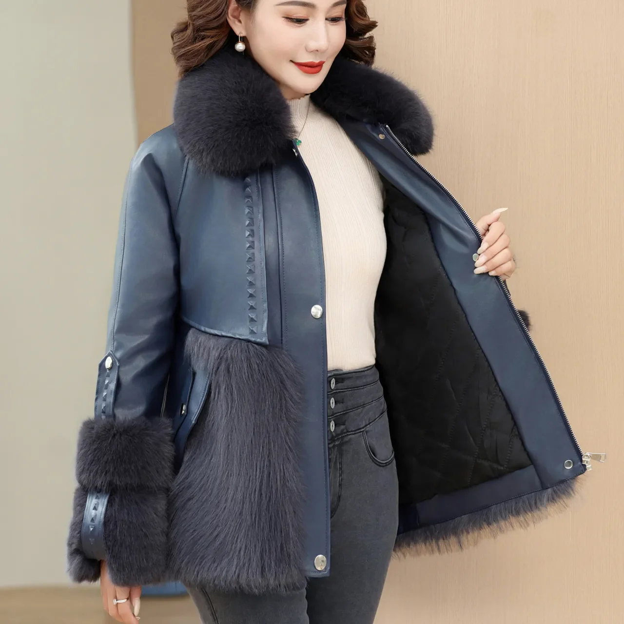 

Autumn Winter New PU Leather Jacket Women's Overcoat Thicke Warm Parka Loose Stitching Plus Size 5XL Leather Short Cotton Jacket