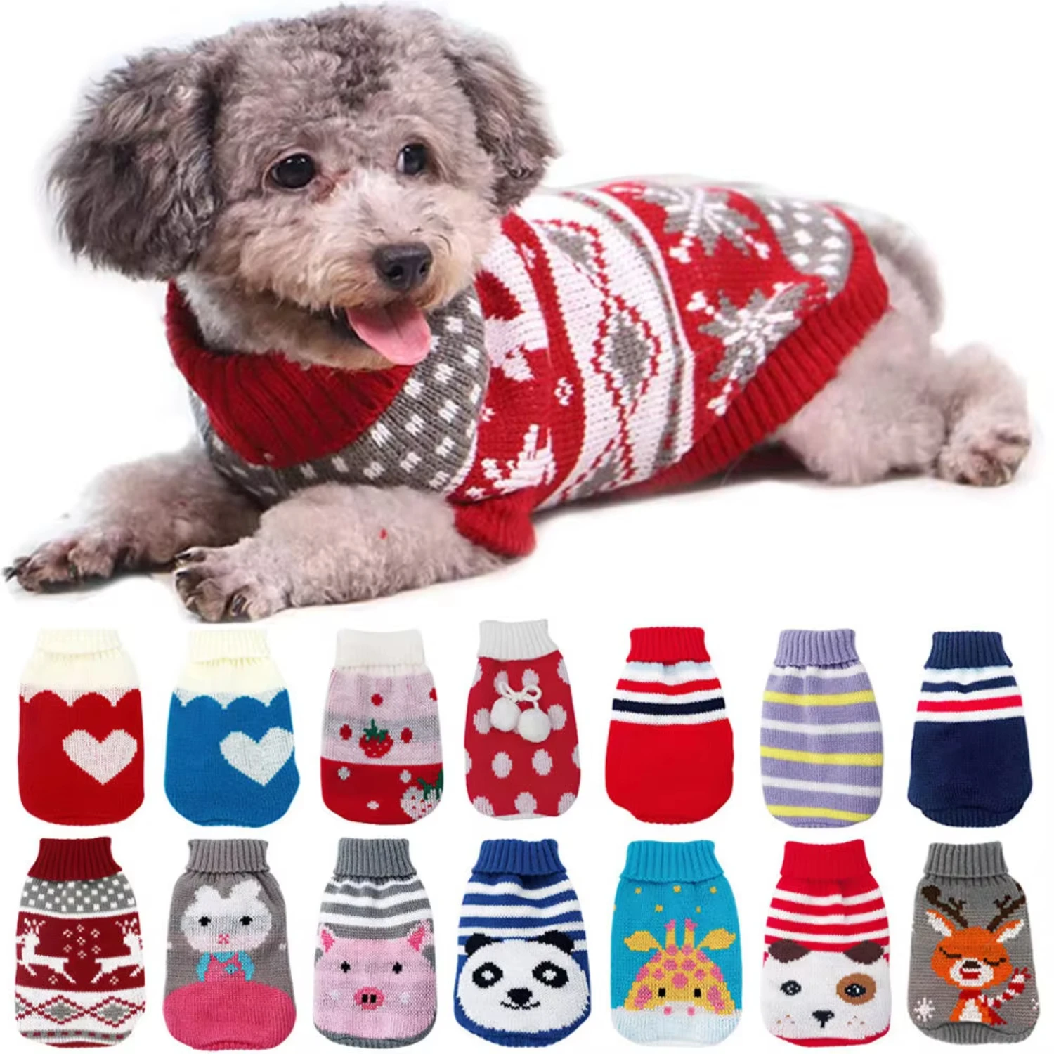 Manufacturer Wholesale 2025 Hot Selling  Polyester Pet Christmas Sweater Winter Cute Big Dog Clothes