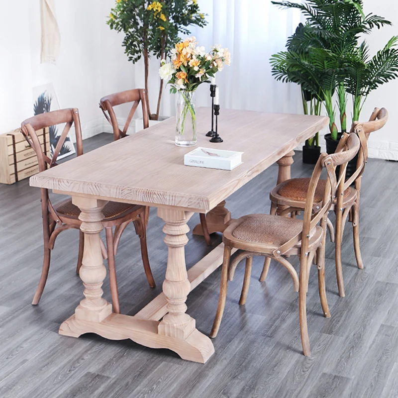 

American country old all solid wood dining table household small apartment dining table log