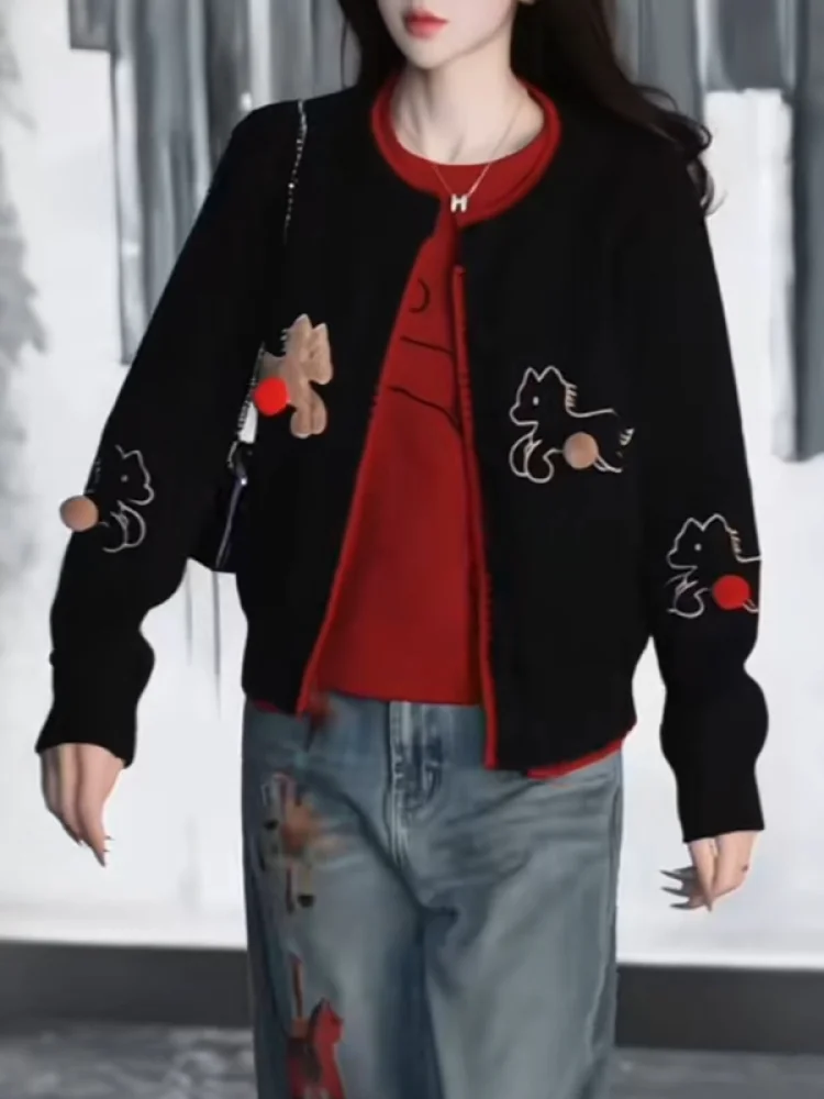 

Вязаный кардиган Bla, удлиненный, женский, дизайнерский, универсальный, для Нового года, повседневный, свободного кроя, комфортный...