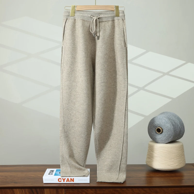High-Quality 100% Cashmere Pants For Men Thickened Casual Jogger Pants For Outdoor Wear Warm Solid Color Sports Pants