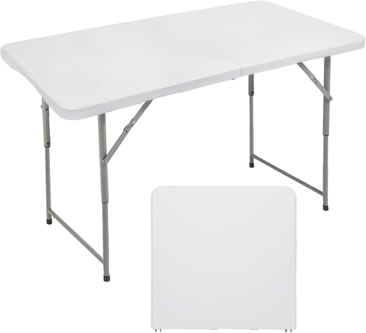 

4ft Folding Portable Plastic Picnic Table, Adjustable Height, Heavy-Duty for Camping & Parties