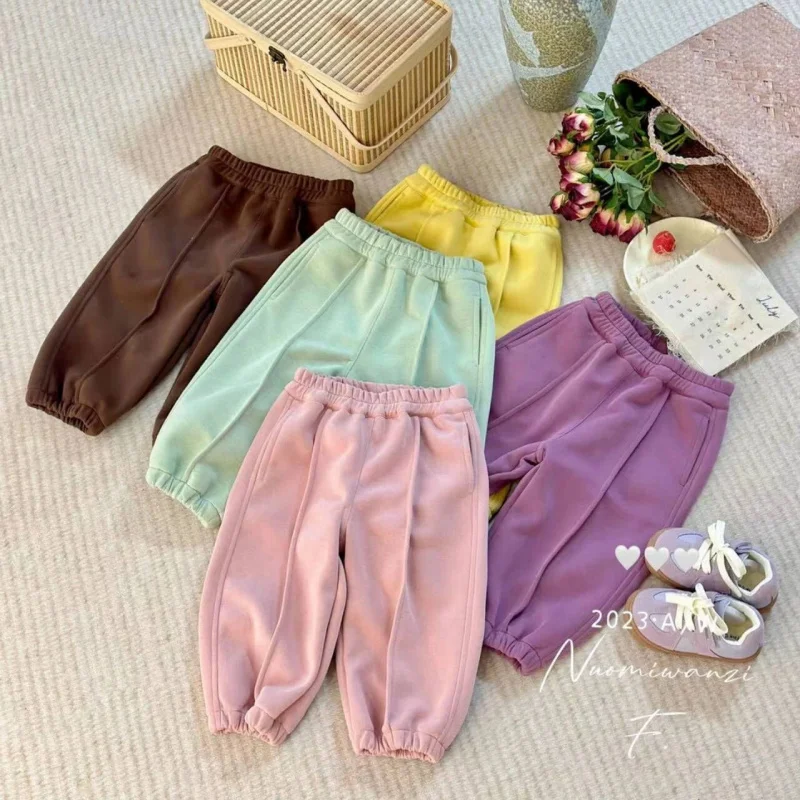 2024Spring New Girls Loose Western Style Track Sweatpants Baby Girls Cotton Leisure All-Match Ankle-Tied