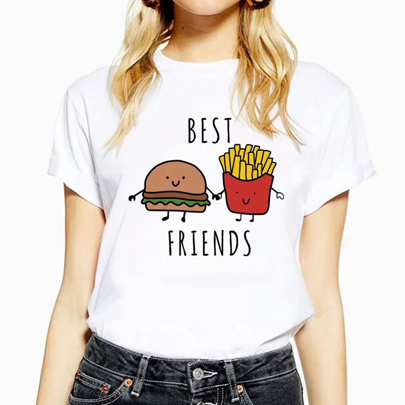 

Burger and Fries Print Women t shirts Summer Casual Short Sleeve O-Neck Funny tshirts Ladies Hot Tops Female Clothes