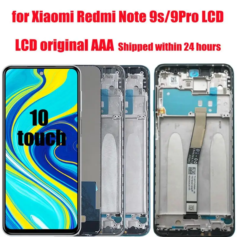 For Xiaomi Redmi Note 9s LCD Original for Redmi Note 9 pro LCD display For Xiaomi Redmi Note 9 pro MAX frame installation