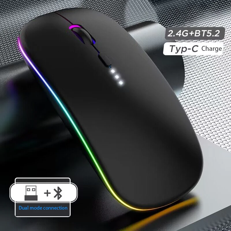 

Type-C Rechargeable Mouse 2.4G Wireless Bluetooth Dual Mode PC Computer Gamer Mouse Tablet Laptop Accessories Games Mouse iPad