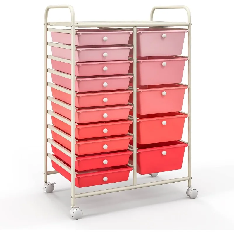 HOMGX Storage Cart with 15 Drawers, 15 Tier Multicolor Rolling Cart, File & Debris Storage Drawers on Lockable Wheels,